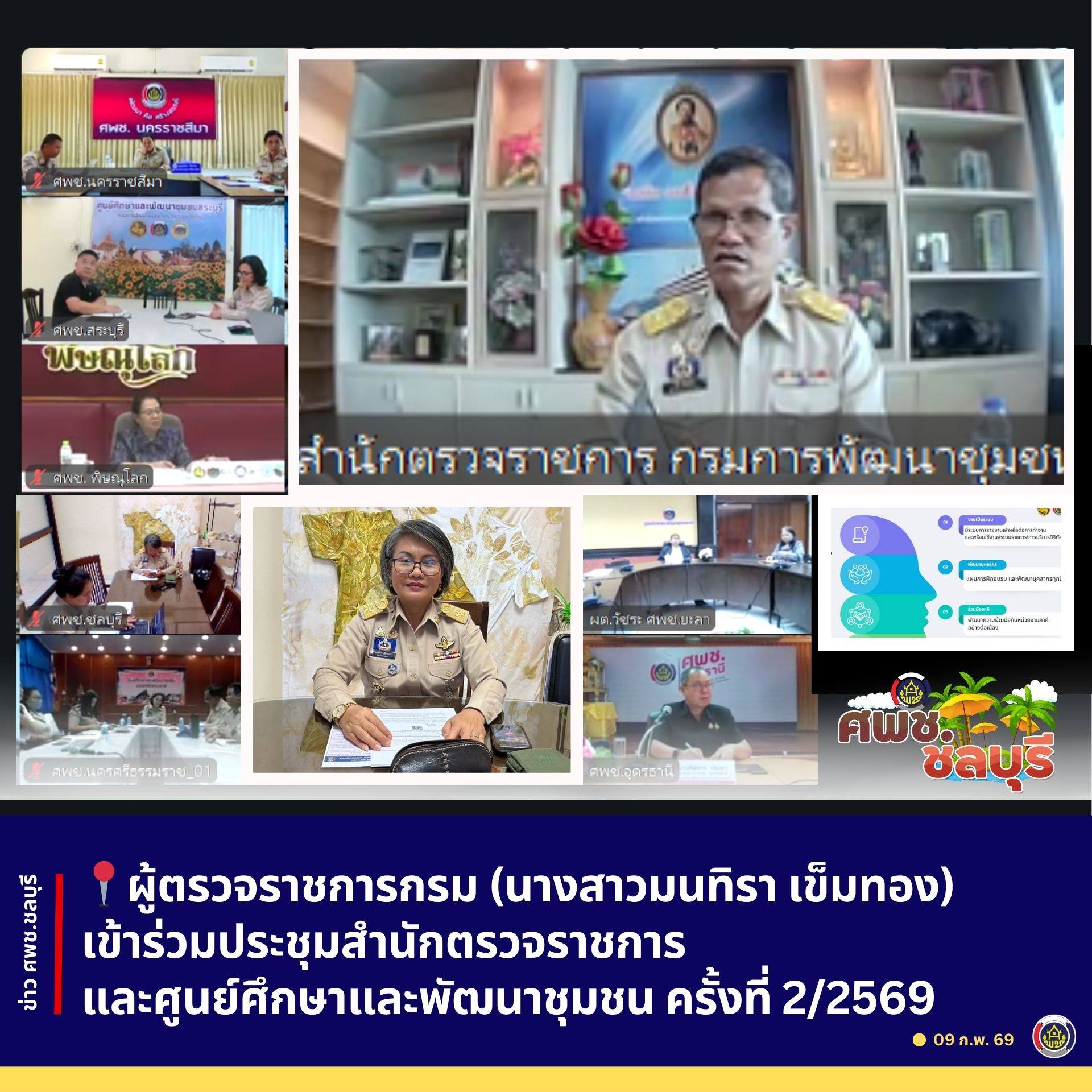 ผู้ตรวจราชการกรม (นางสาวมนทิรา เข็มทอง) เข้าร่วมประชุมสำนักตรวจราชการและศูนย์ศึกษาและพัฒนาชุมชน ครั้งที่ 2/2569